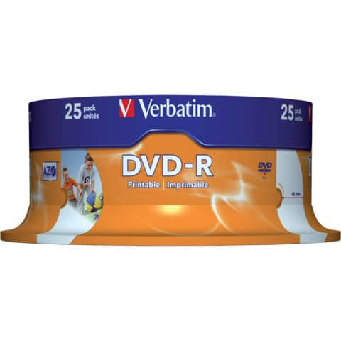 DVD-R Wide Stampabile Verbatim 4.7 GB Spindle Case in confezione da 25 dvd - 43538